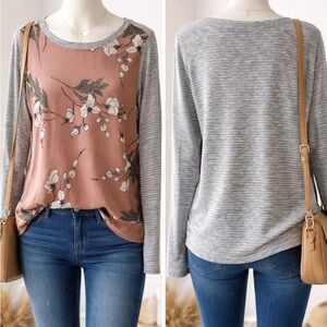 Kaileigh Floral Colorblock Long Sleeve Top | Size L | Made in USA